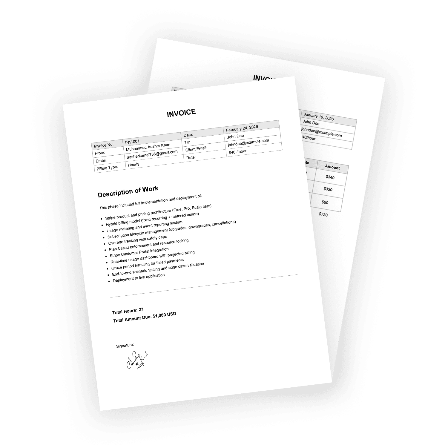 Invoice I created manually in Adobe Illustrator